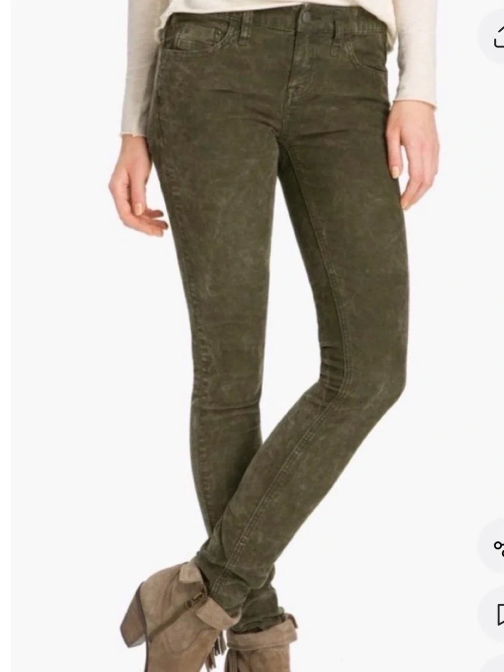 Free People Olive Green Corduroy Skinny Jeans
